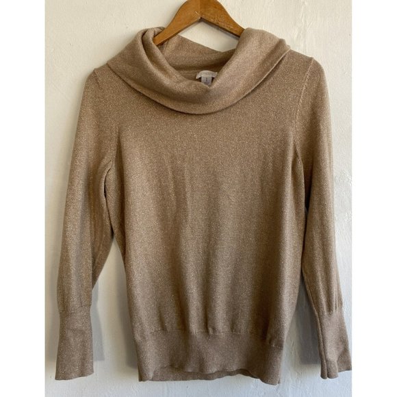 Chico's Sweaters - Chico's Sweater Cowl Turtleneck Size 1 Medium Gold Metallic Shimmer Long Sleeve